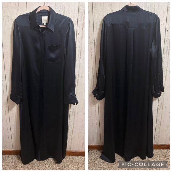 TWP Jenny's Gown 100% Silk Midnight Blue Shirt Gown Maxi Dress Long sleeve Med - Picture 6 of 14